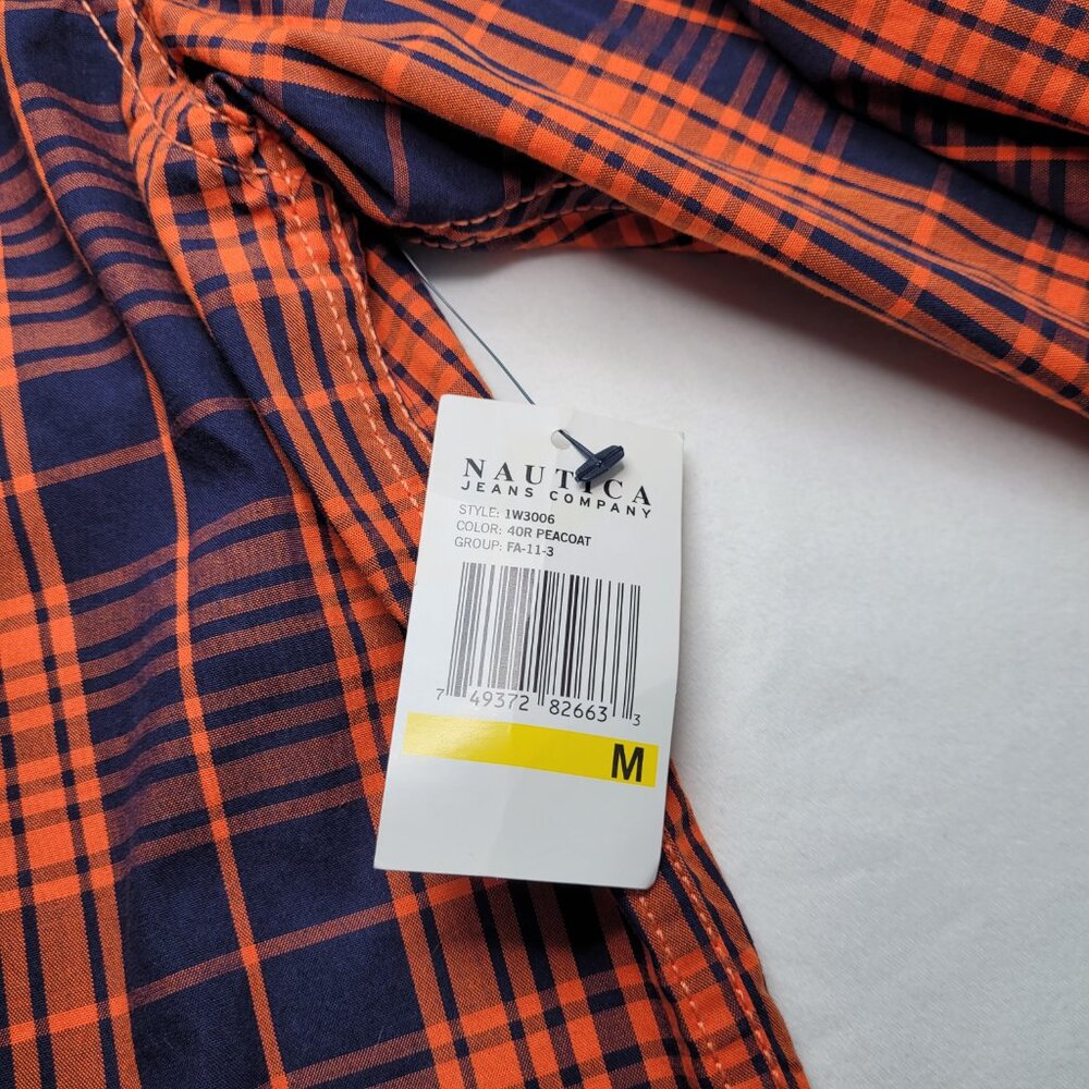 Nautica Jeans Co. Mens Plaid Flannel Button Down Shirt Medium Orange Navy NEW - Picture 6 of 10